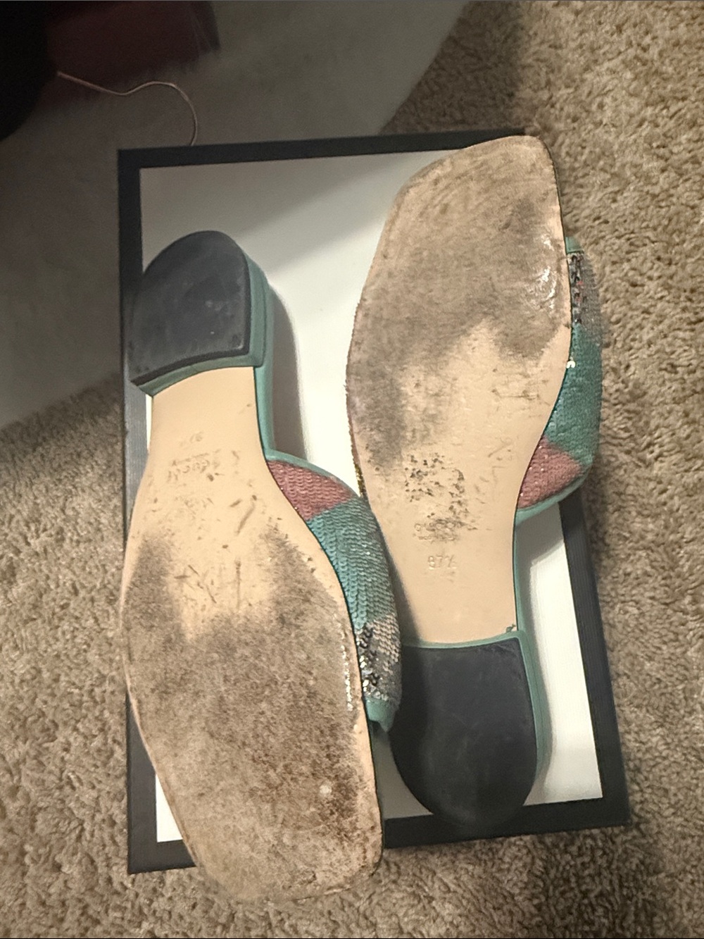 Gucci Mint Sequin Slide Sandals with Multicolor Sequins - Picture 5 of 5